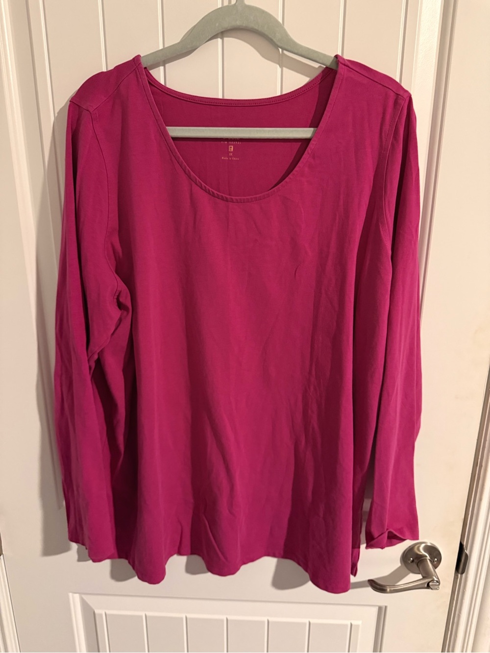 Belle by Kim Gravel Pink Scoop Neck Long Sleeve Top — 2X